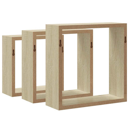 vidaXL Wall Cube Shelf | Set of 3 | Sonoma oak | MDF | Large, Medium, Small
