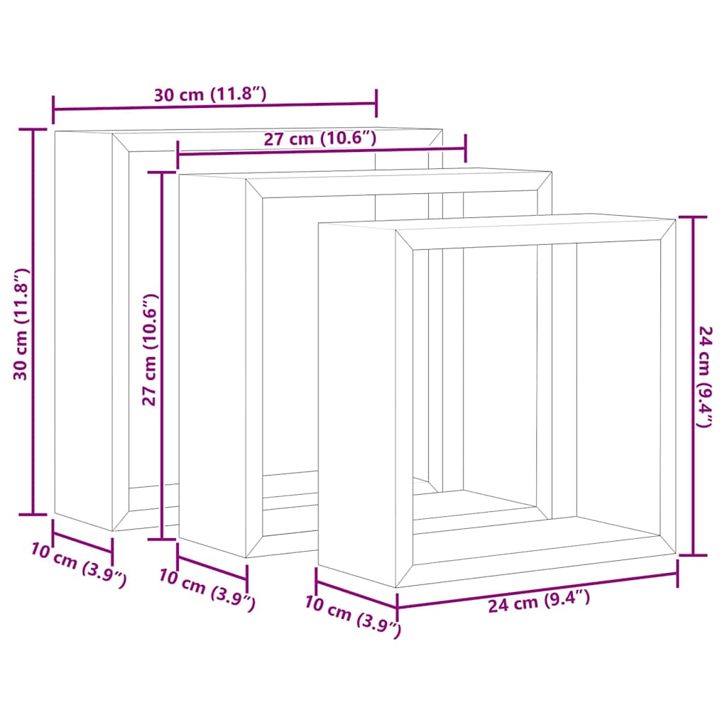 326719 vidaXL Wall Cube Shelves 3 pcs Sonoma Oak