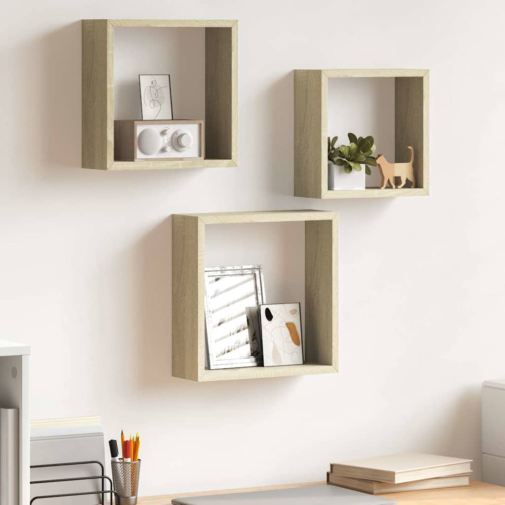 326719 vidaXL Wall Cube Shelves 3 pcs Sonoma Oak