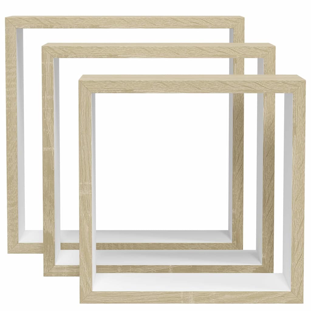 vidaXL Wall Cube Shelves 3 pcs White and Sonoma Oak