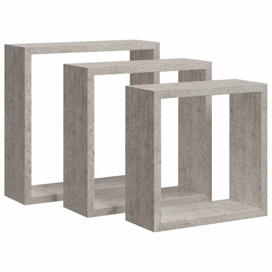 326721 vidaXL Wall Cube Shelves 3 pcs Concrete Grey