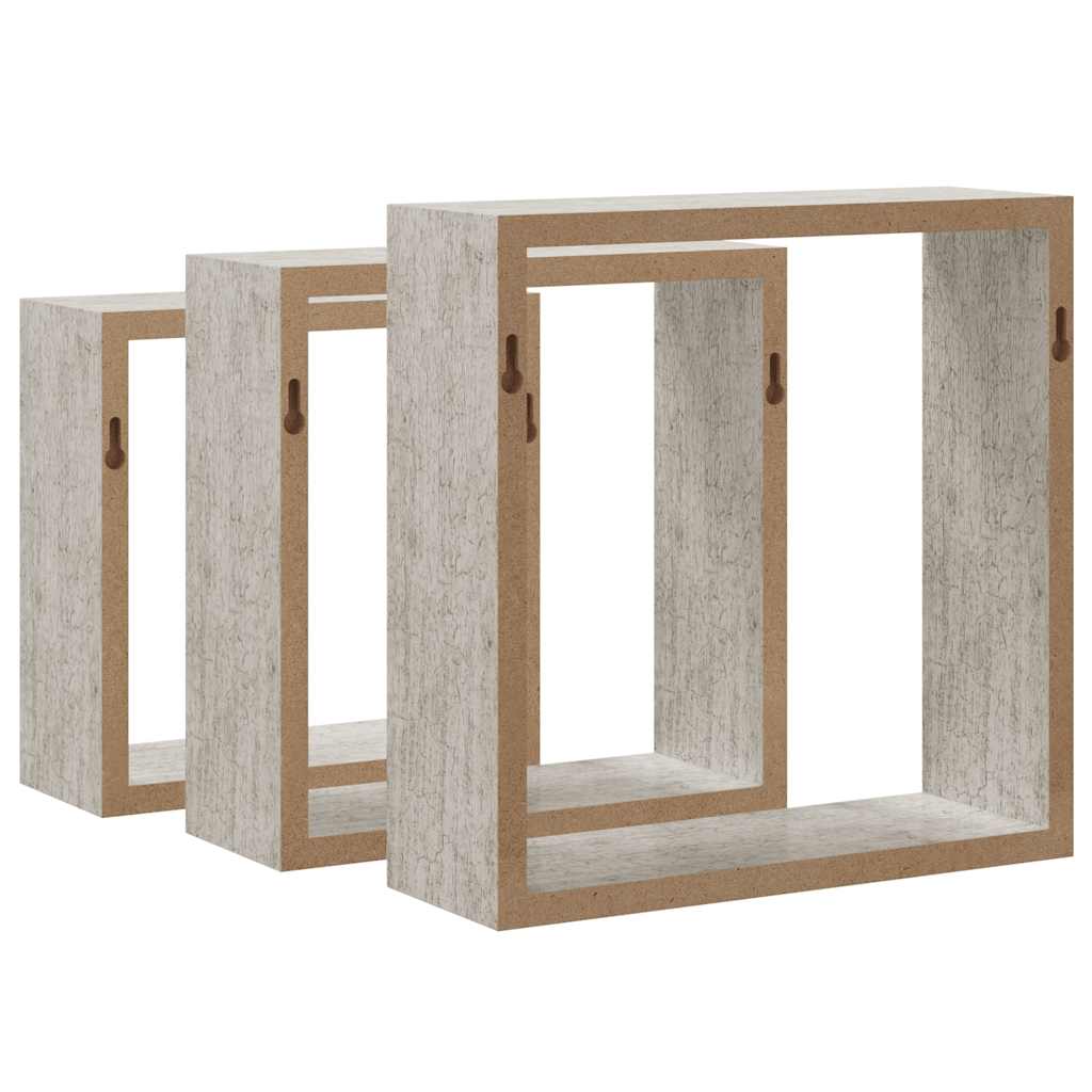 vidaXL Wall Cube Shelves 3 pcs Concrete Grey