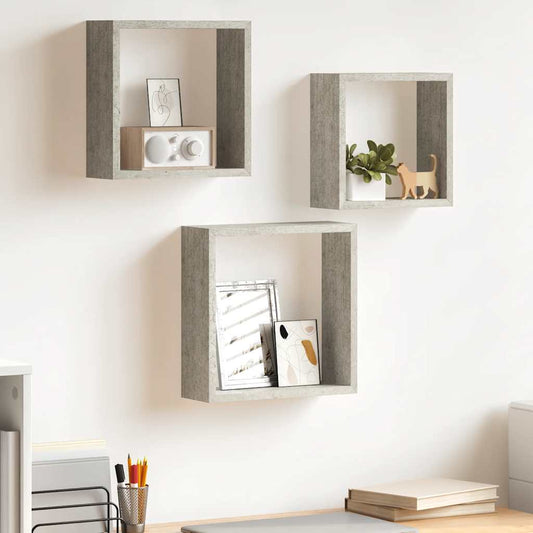 326721 vidaXL Wall Cube Shelves 3 pcs Concrete Grey
