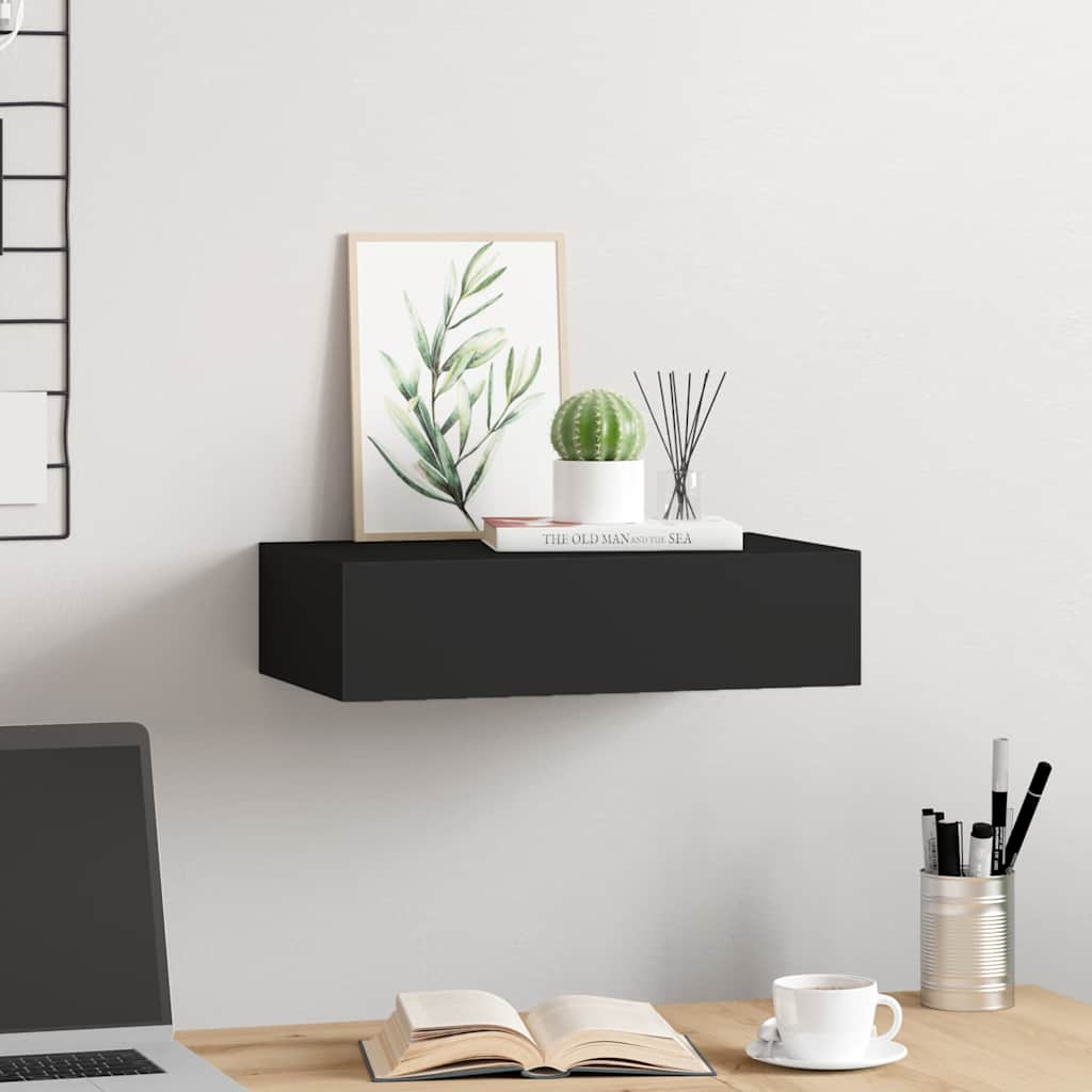 vidaXL Drawer Shelf | Black | MDF | Compact | Wall-Mounted Drawer Shelf