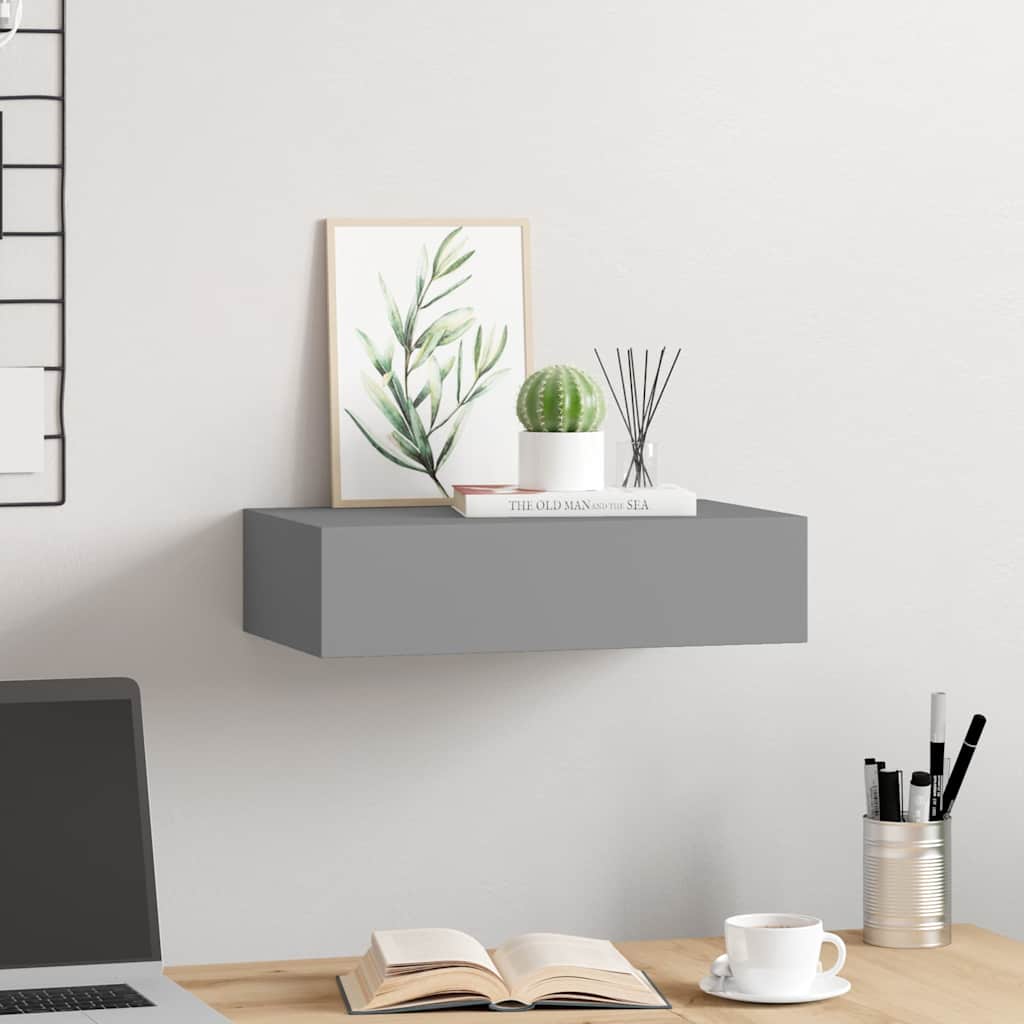 330245 vidaXL Wall-mounted Drawer Shelf Grey 40x23,5x10cm MDF