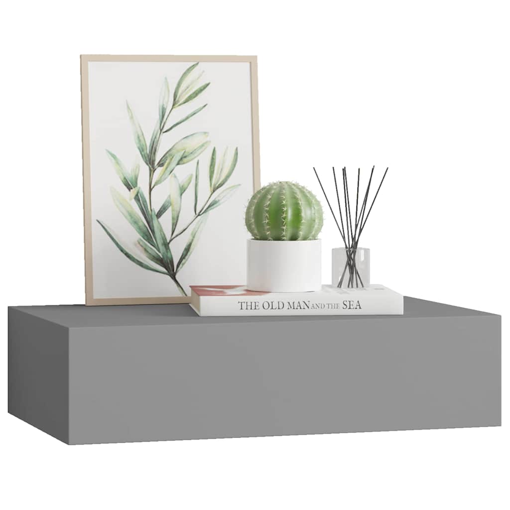 330245 vidaXL Wall-mounted Drawer Shelf Grey 40x23,5x10cm MDF