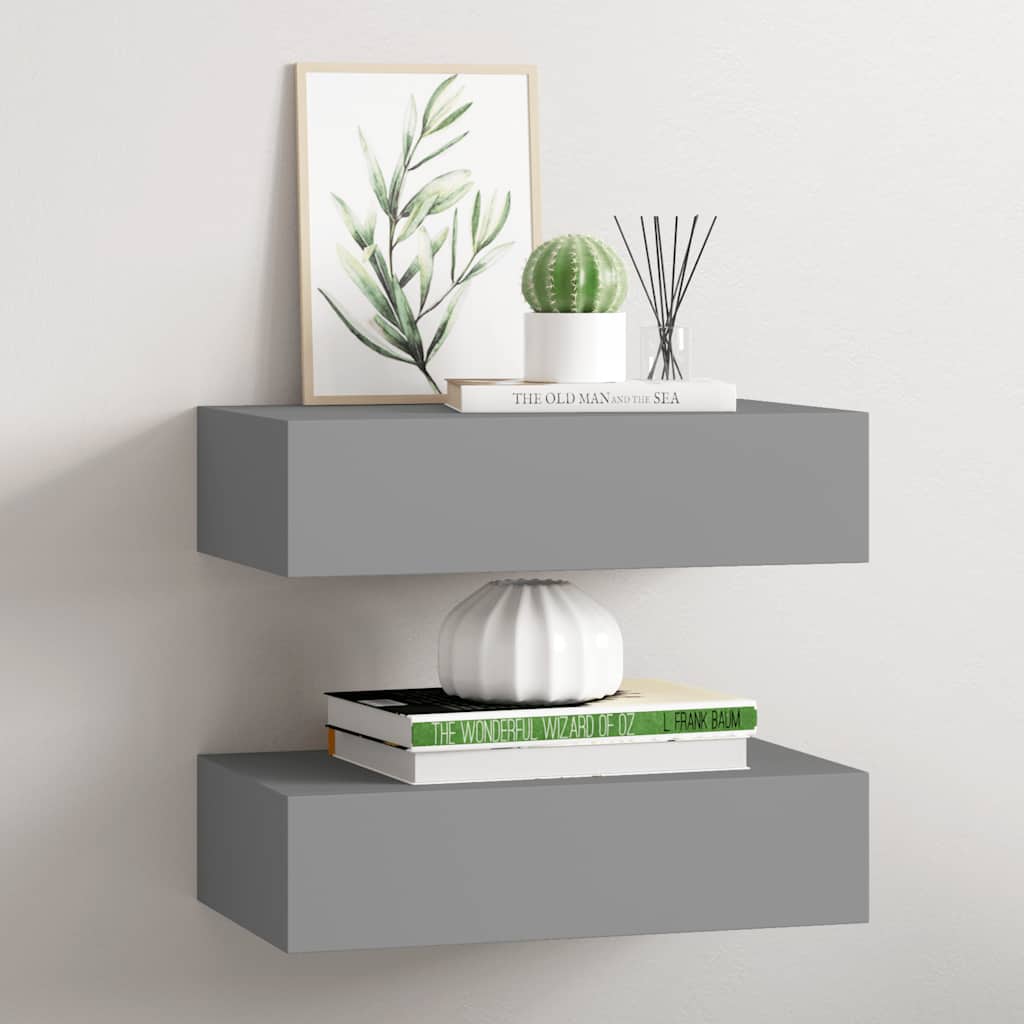 vidaXL Wall-mounted Drawer Shelves 2 pcs Grey 40x23.5x10cm MDF