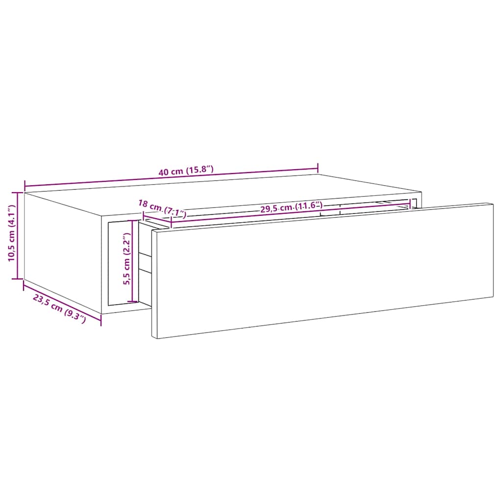 vidaXL Drawer Shelf | Oak | MDF, metal | Medium | Wall mounting | Drawer Shelf