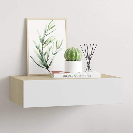 vidaXL Drawer Shelf | Oak and White | MDF, Metal | Compact | Wall Shelf