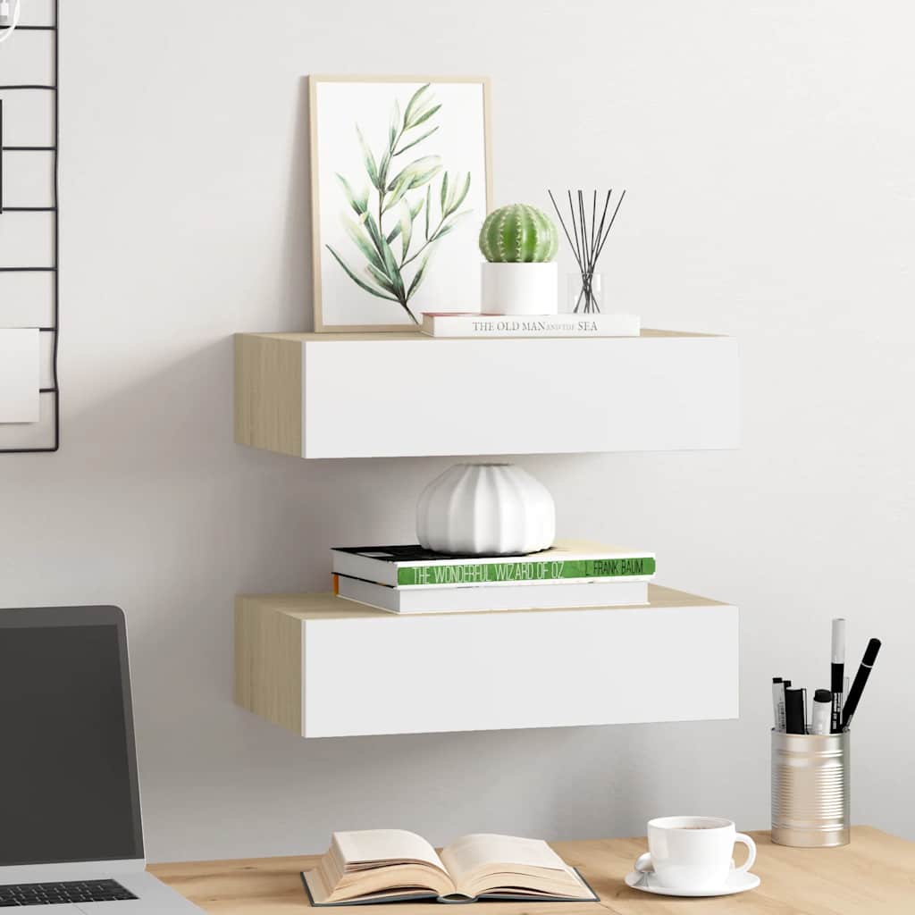 vidaXL Wall Drawer Shelves 2 pcs Oak and White 40x23.5x10cm MDF