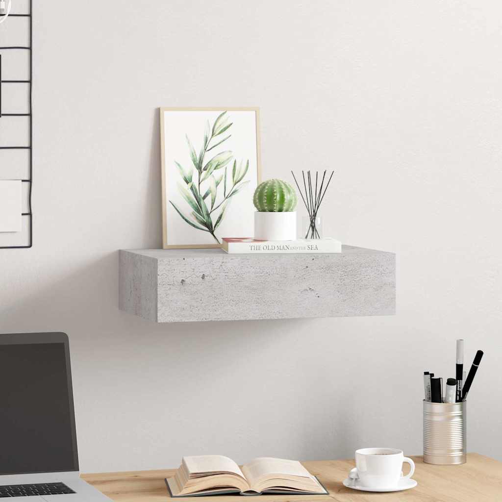330251 vidaXL Wall-mounted Drawer Shelf Concrete Grey 40x23,5x10cm MDF