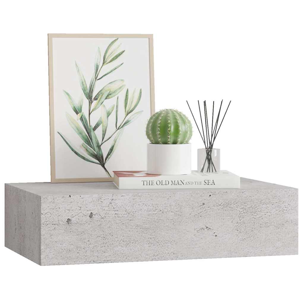 330251 vidaXL Wall-mounted Drawer Shelf Concrete Grey 40x23,5x10cm MDF