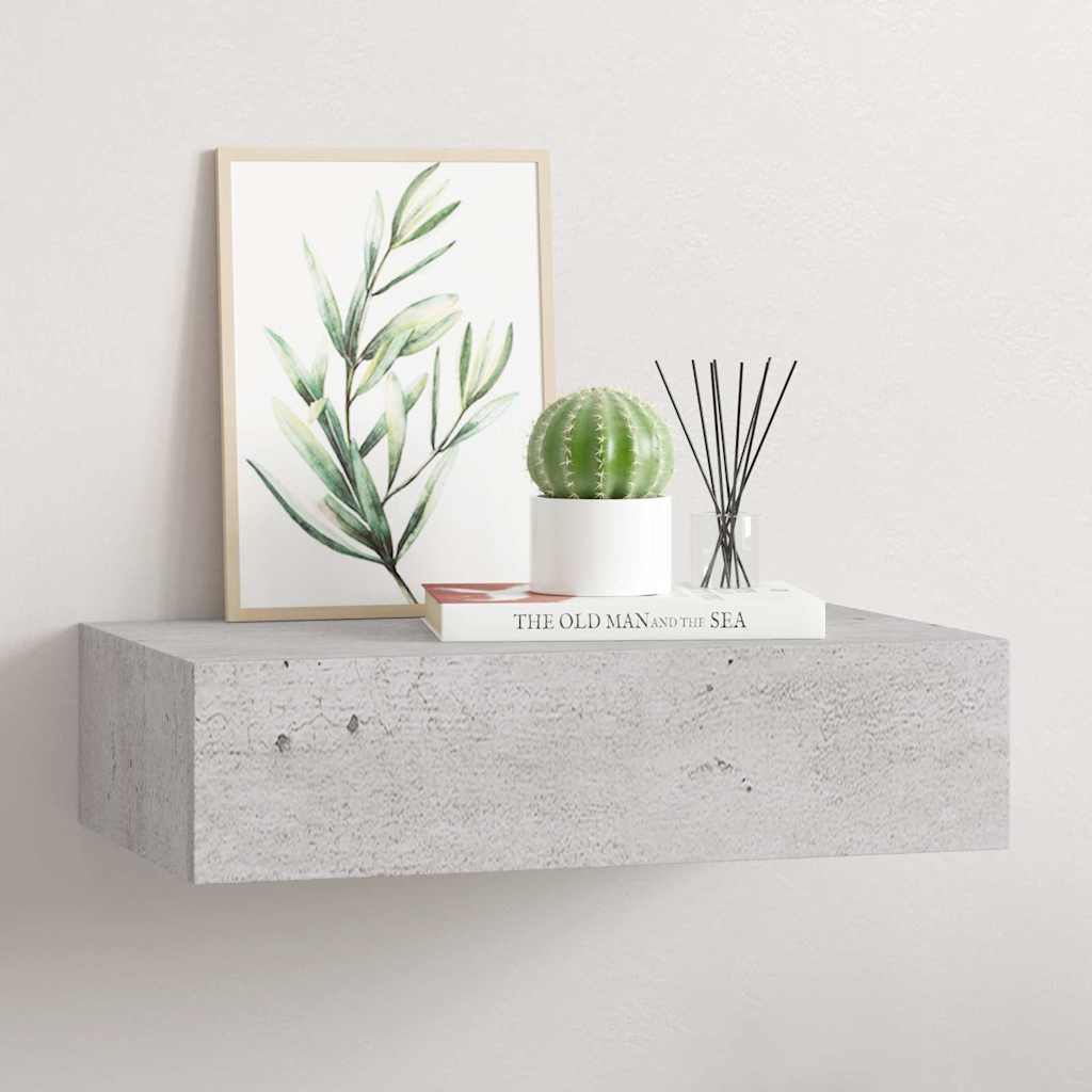330251 vidaXL Wall-mounted Drawer Shelf Concrete Grey 40x23,5x10cm MDF