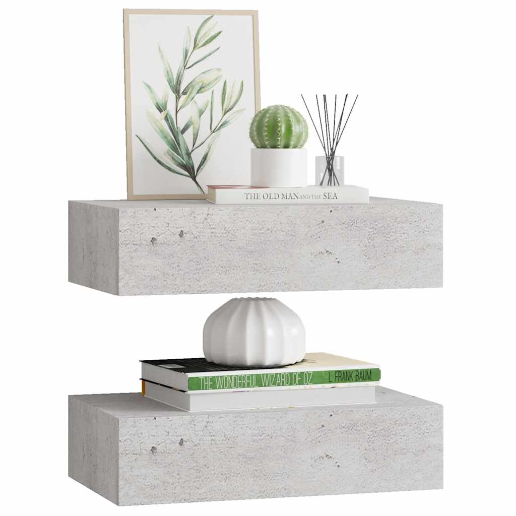 vidaXL Wall Drawer Shelves 2 pcs Concrete Grey 40x23.5x10cm MDF