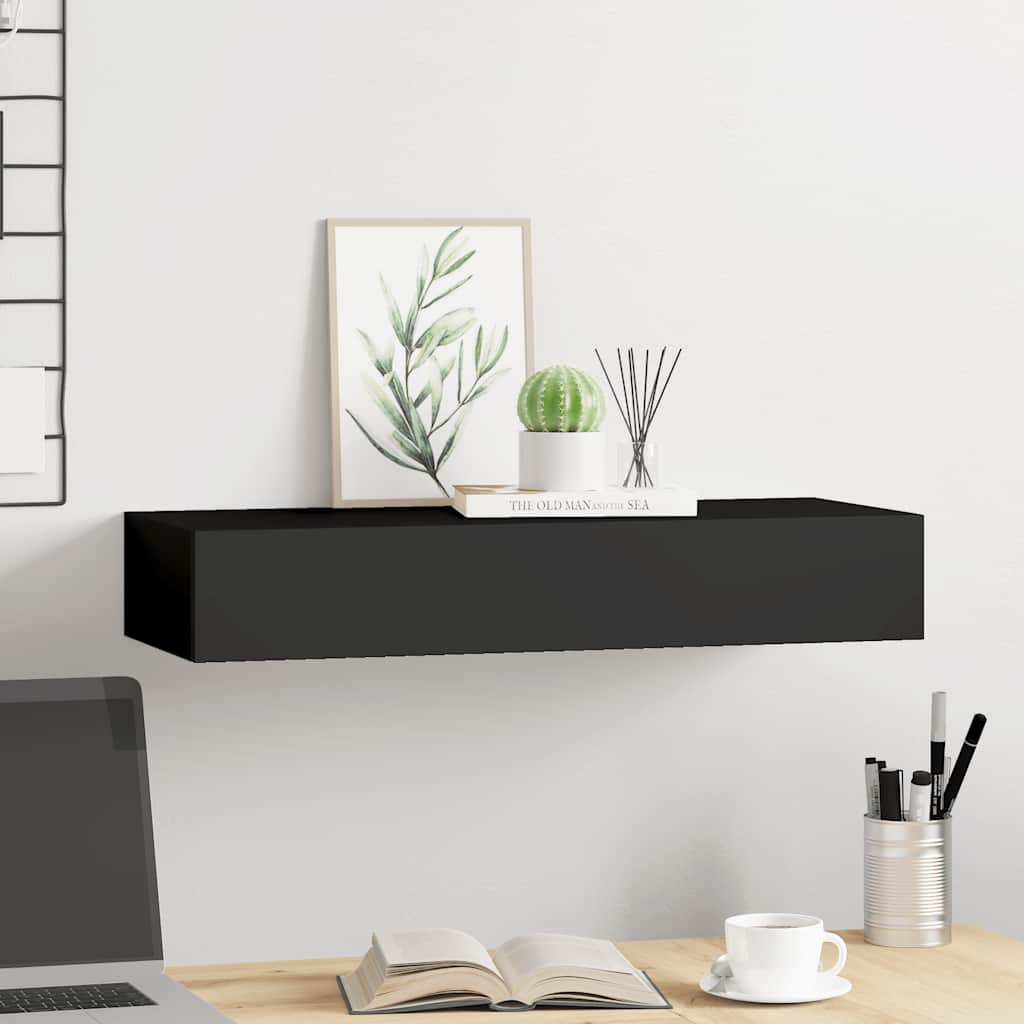 vidaXL Wall-mounted Drawer Shelf Black 60x23.5x10cm MDF
