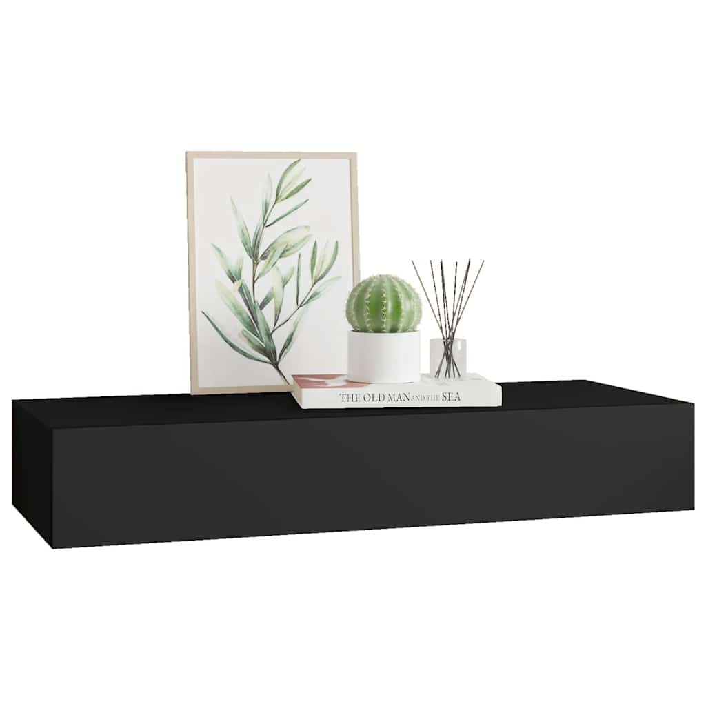 vidaXL Wall-mounted Drawer Shelf Black 60x23.5x10cm MDF
