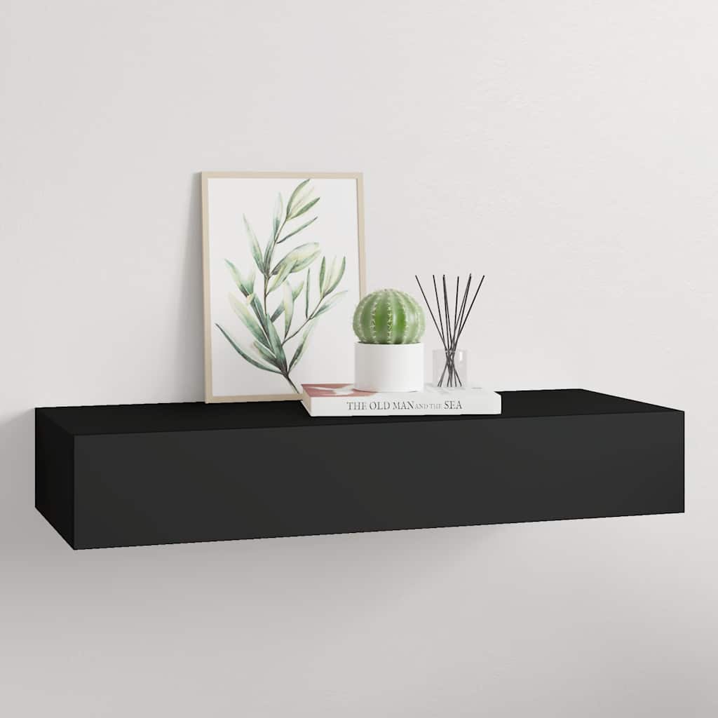 vidaXL Wall-mounted Drawer Shelf Black 60x23.5x10cm MDF