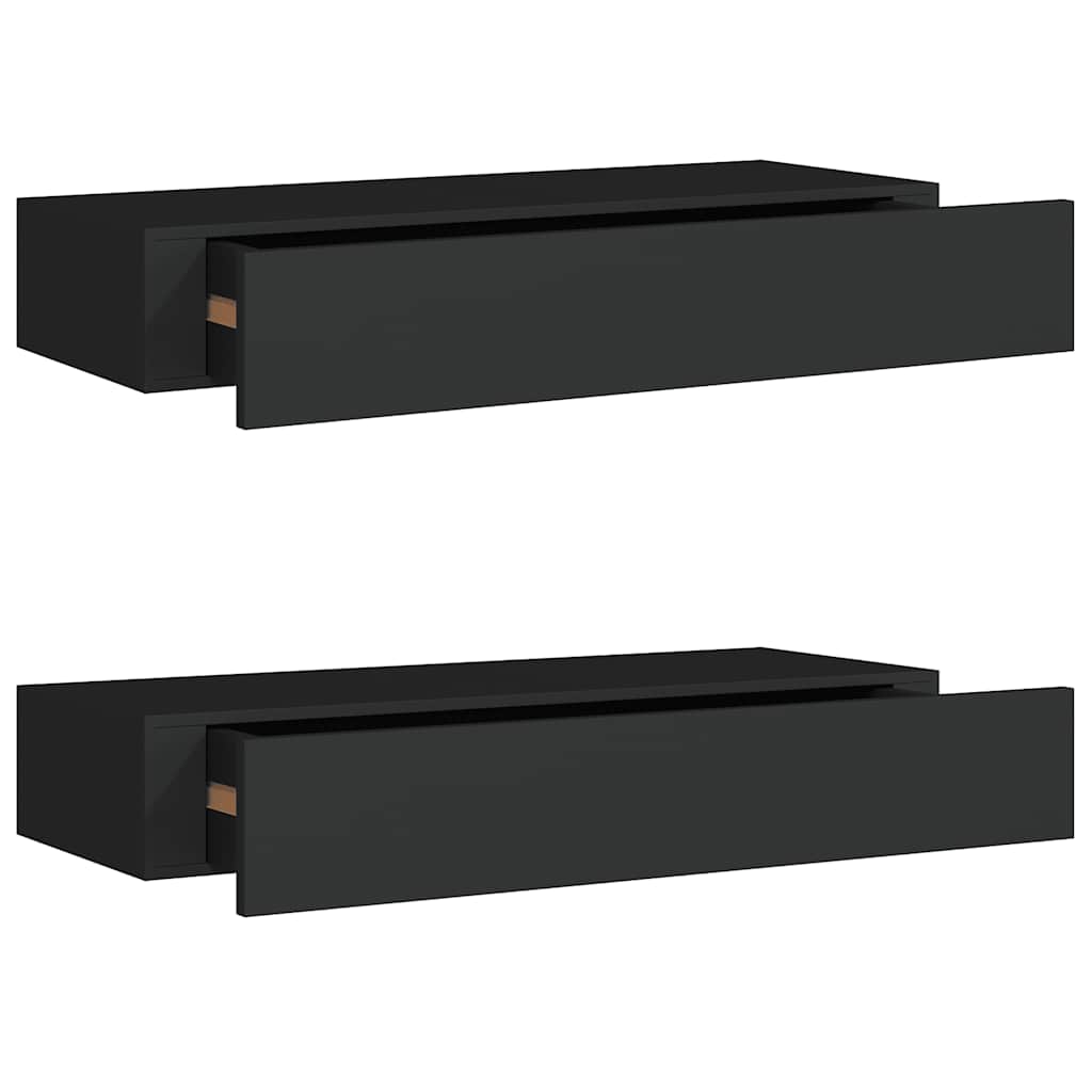 vidaXL Wall-mounted Drawer Shelves 2 pcs Black 60x23.5x10cm MDF