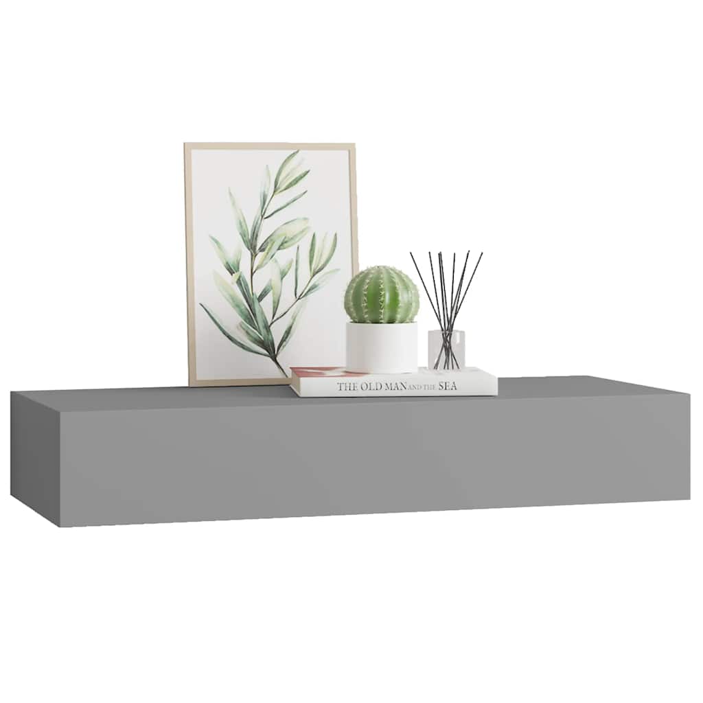 vidaXL Wall-mounted Drawer Shelf Grey 60x23.5x10cm MDF