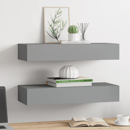 vidaXL Wall-mounted Drawer Shelves 2 pcs Grey 60x23.5x10cm MDF