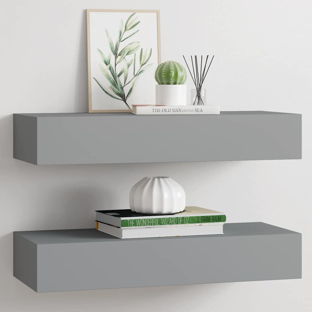 vidaXL Wall-mounted Drawer Shelves 2 pcs Grey 60x23.5x10cm MDF