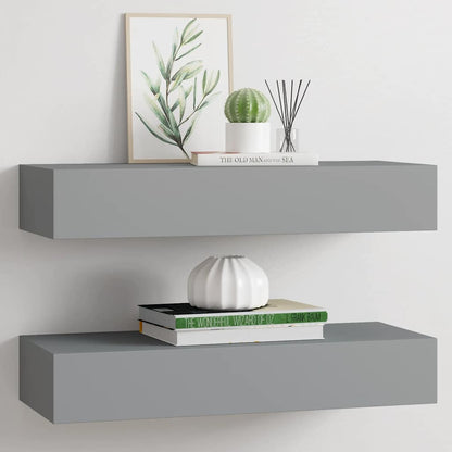 vidaXL Wall-mounted Drawer Shelves 2 pcs Grey 60x23.5x10cm MDF