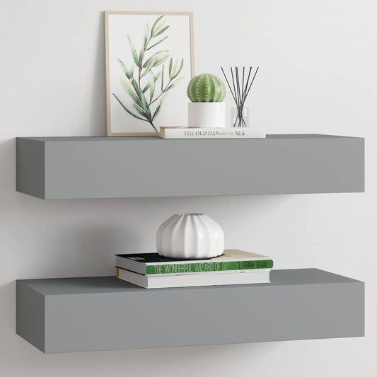 vidaXL Wall-mounted Drawer Shelves 2 pcs Grey 60x23.5x10cm MDF