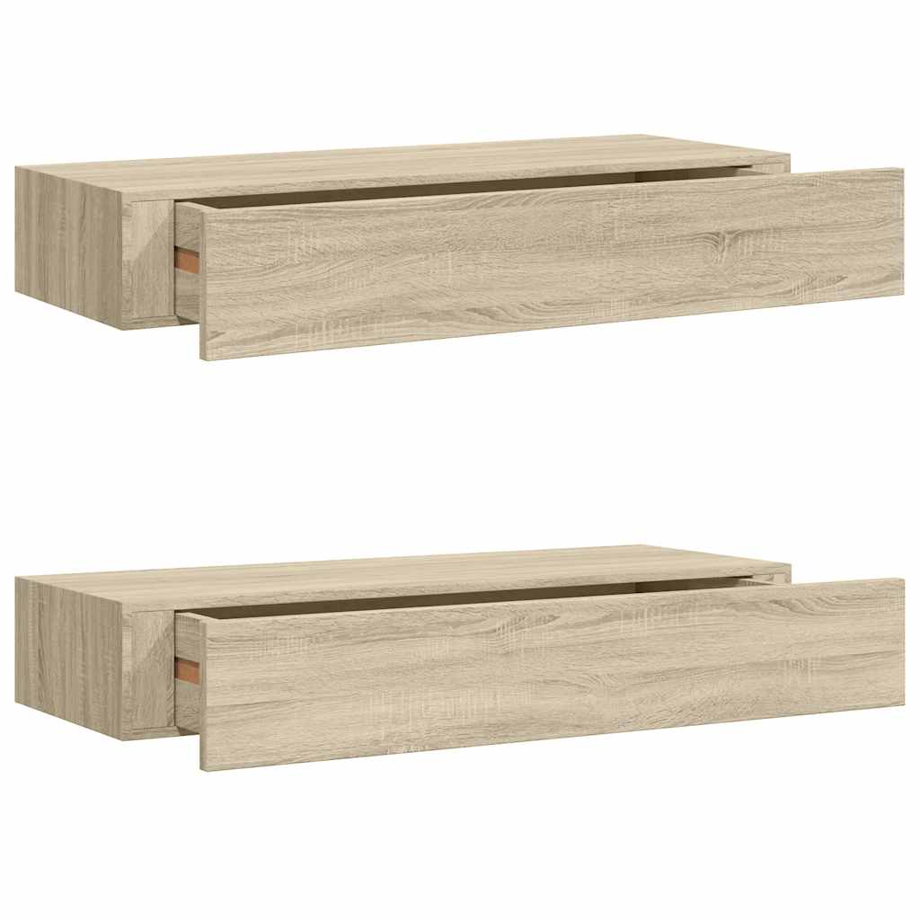 vidaXL Wall-mounted Drawer Shelves 2 pcs Oak 60x23.5x10cm MDF