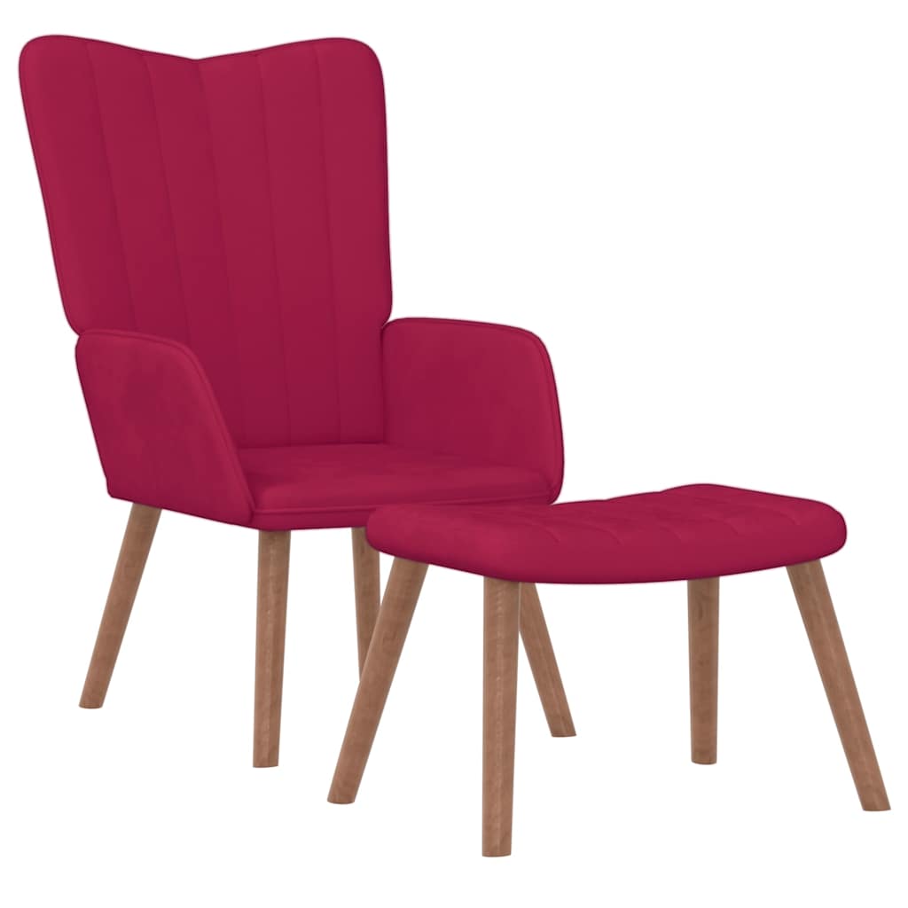 vidaXL Relaxing Chair with a Stool Wine Red Velvet