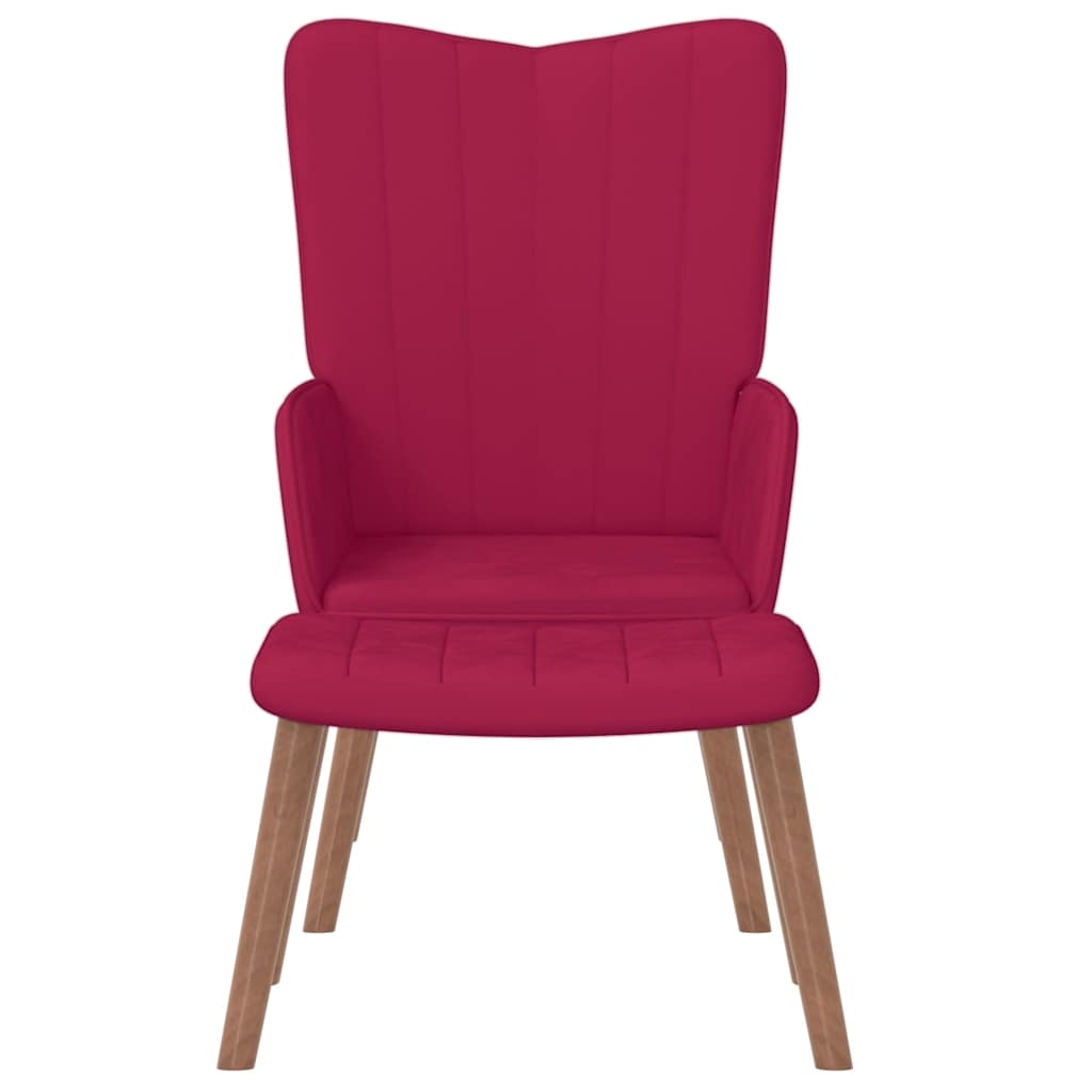 vidaXL Relaxing Chair with a Stool Wine Red Velvet