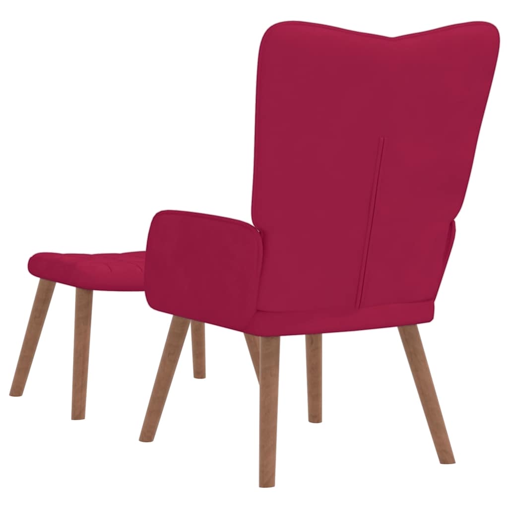 vidaXL Relaxing Chair with a Stool Wine Red Velvet