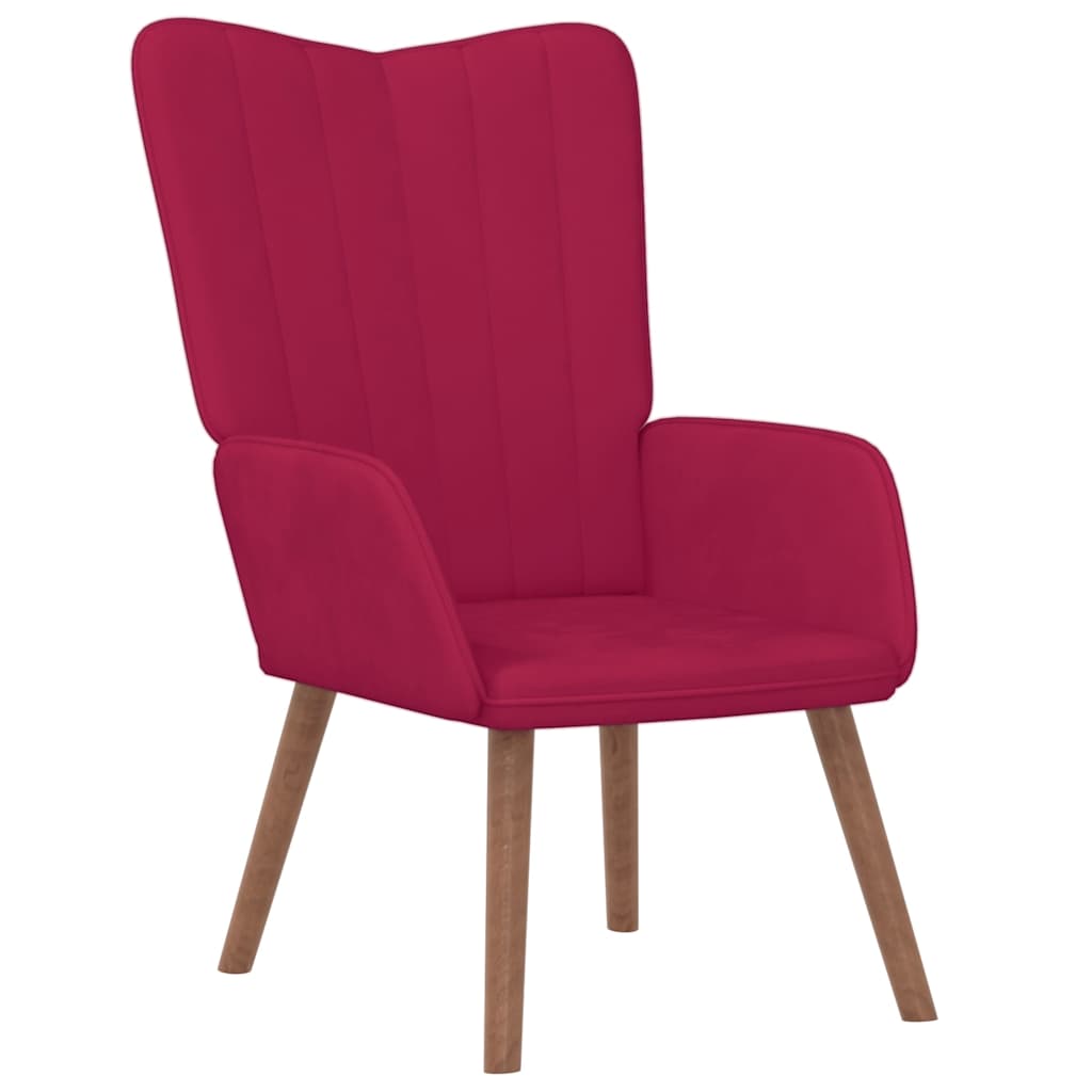 vidaXL Relaxing Chair with a Stool Wine Red Velvet
