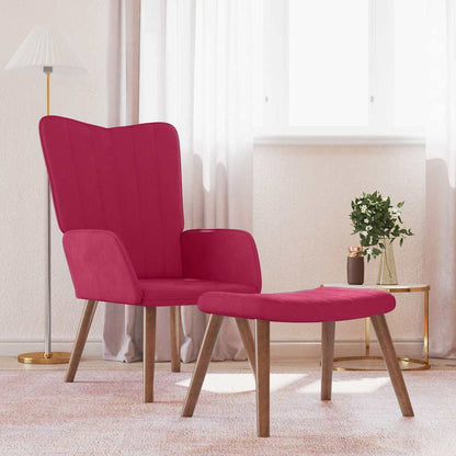 vidaXL Relaxing Chair with a Stool Wine Red Velvet