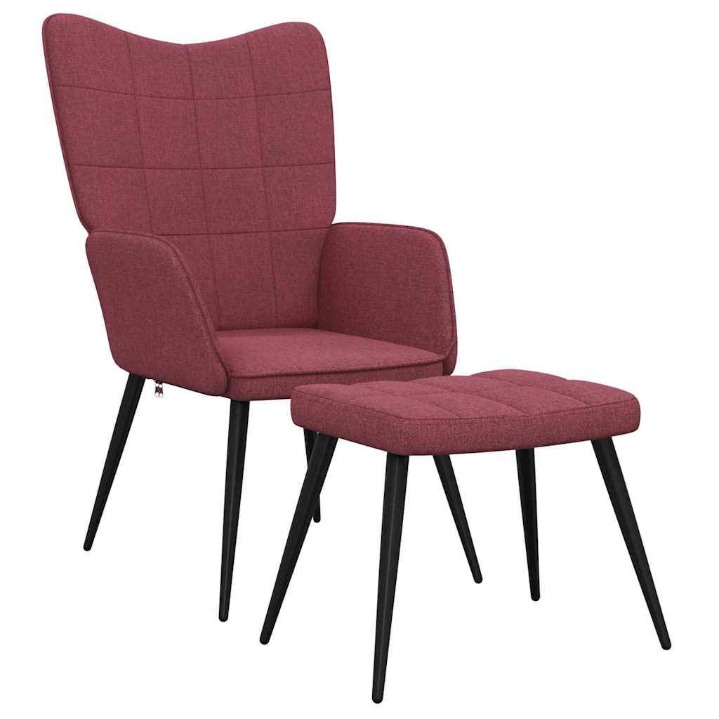 vidaXL Relaxing Chair with a Stool Wine Red Fabric