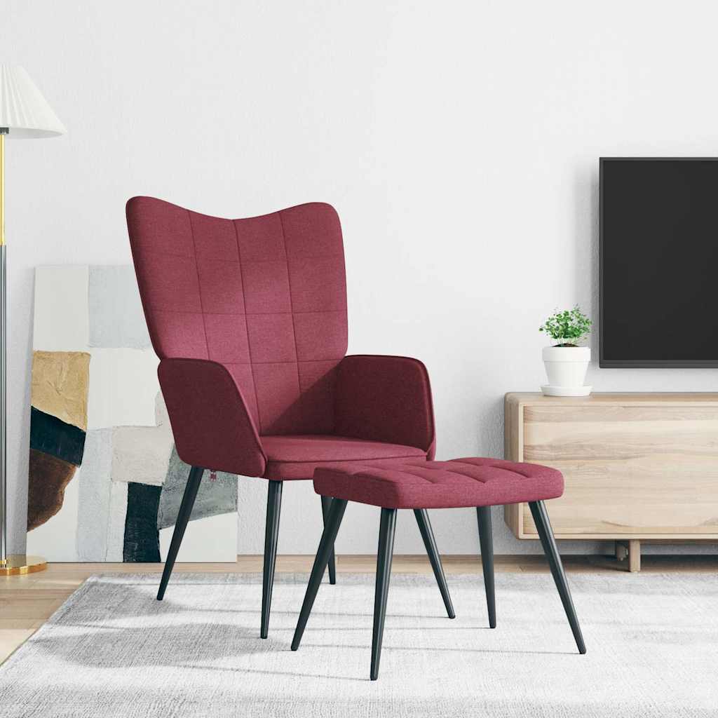 vidaXL Relaxing Chair with a Stool Wine Red Fabric