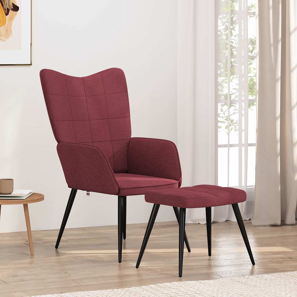 vidaXL Relaxing Chair with a Stool Wine Red Fabric