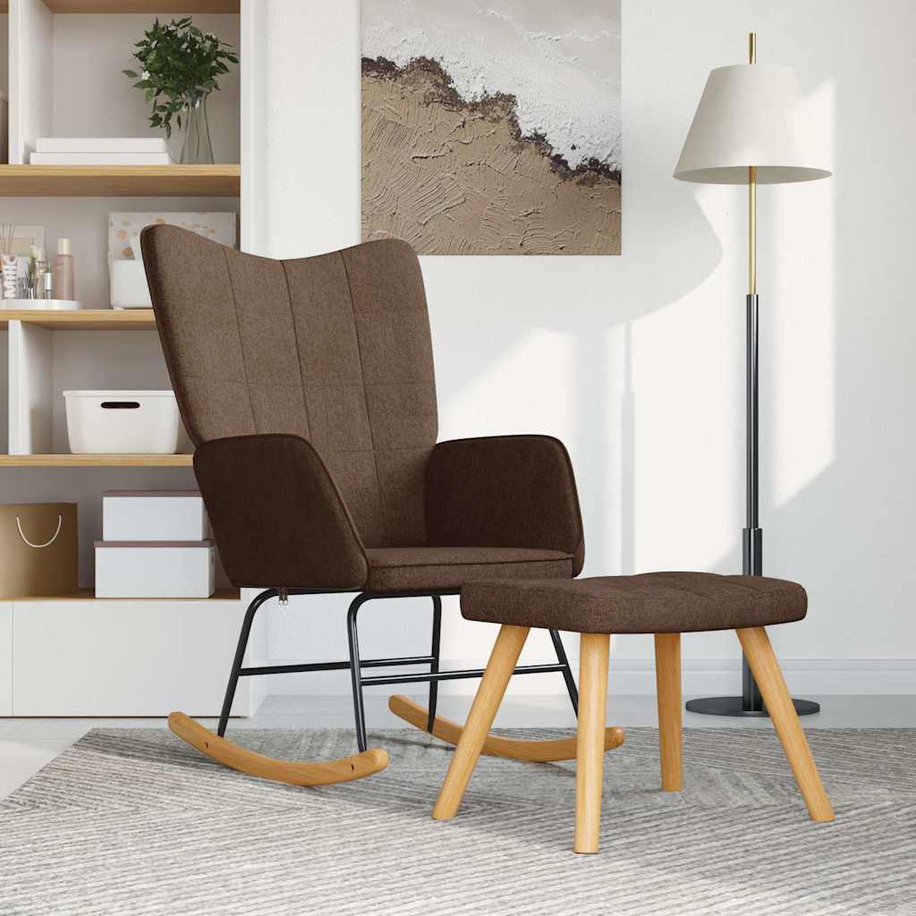 vidaXL Rocking Chair with a Stool Brown Fabric