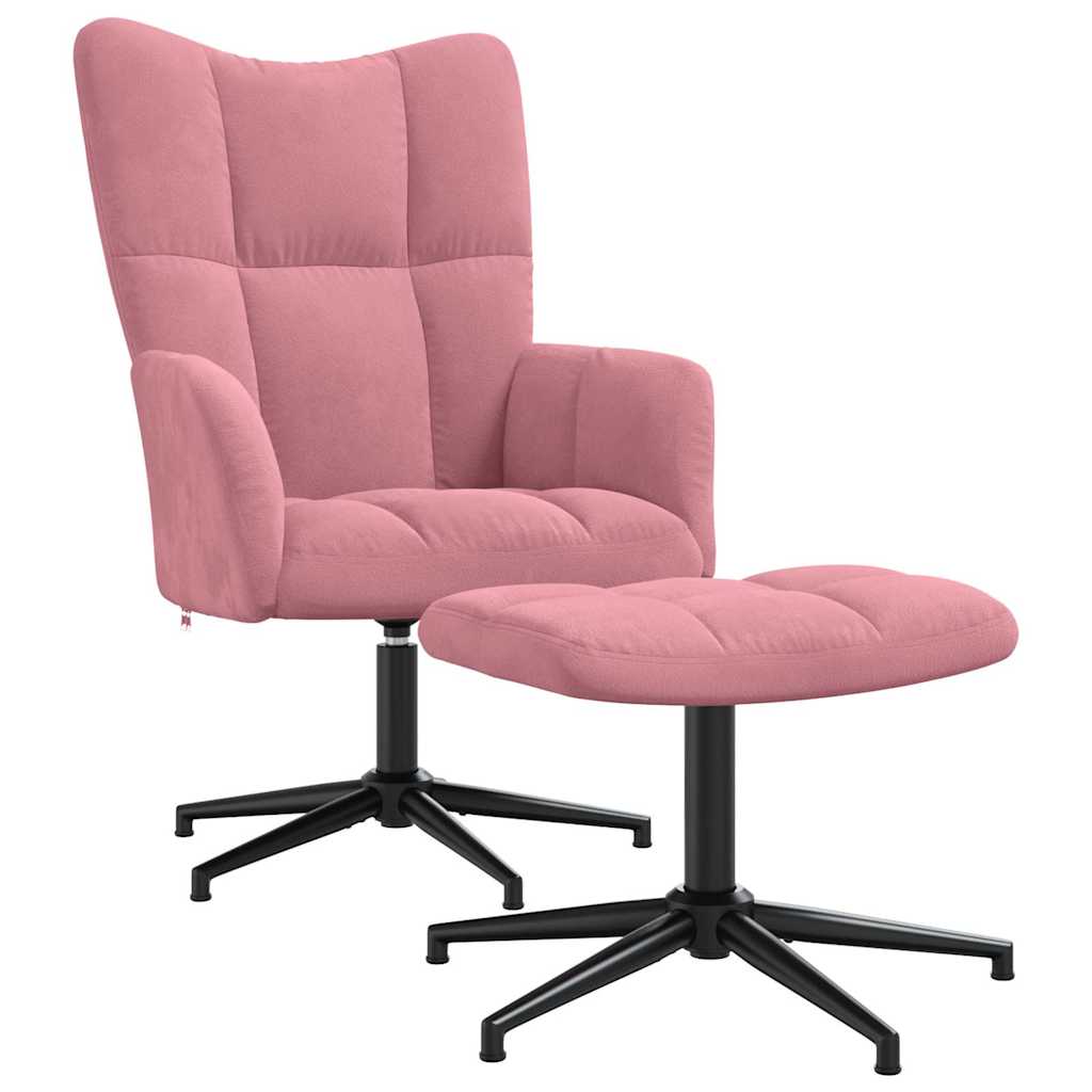 vidaXL Relaxing Chair with a Stool Pink Velvet