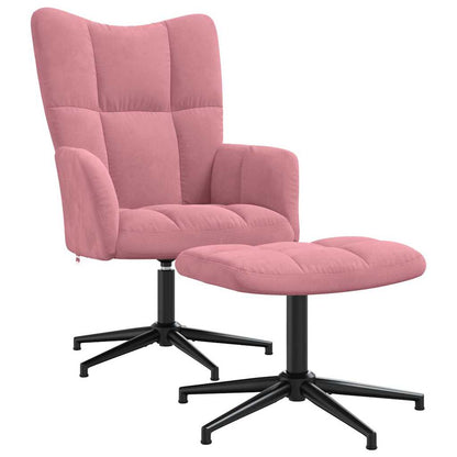 vidaXL Relaxing Chair with a Stool Pink Velvet