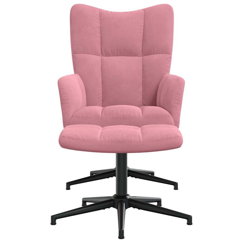 vidaXL Relaxing Chair with a Stool Pink Velvet