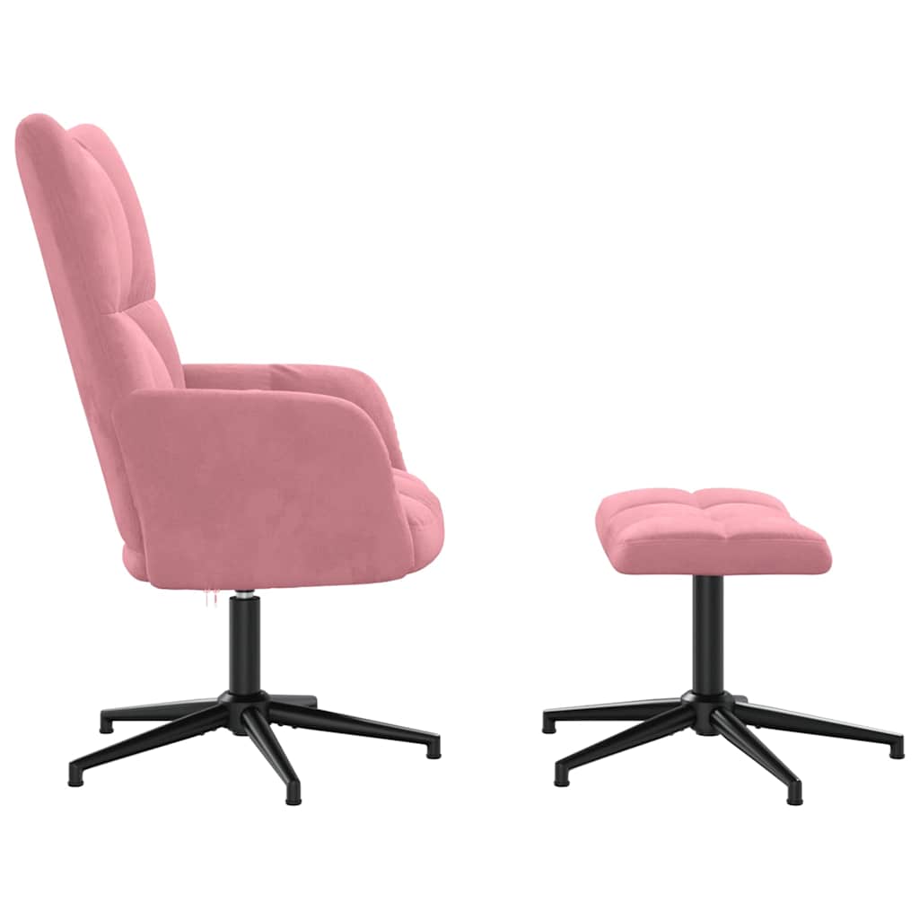 vidaXL Relaxing Chair with a Stool Pink Velvet