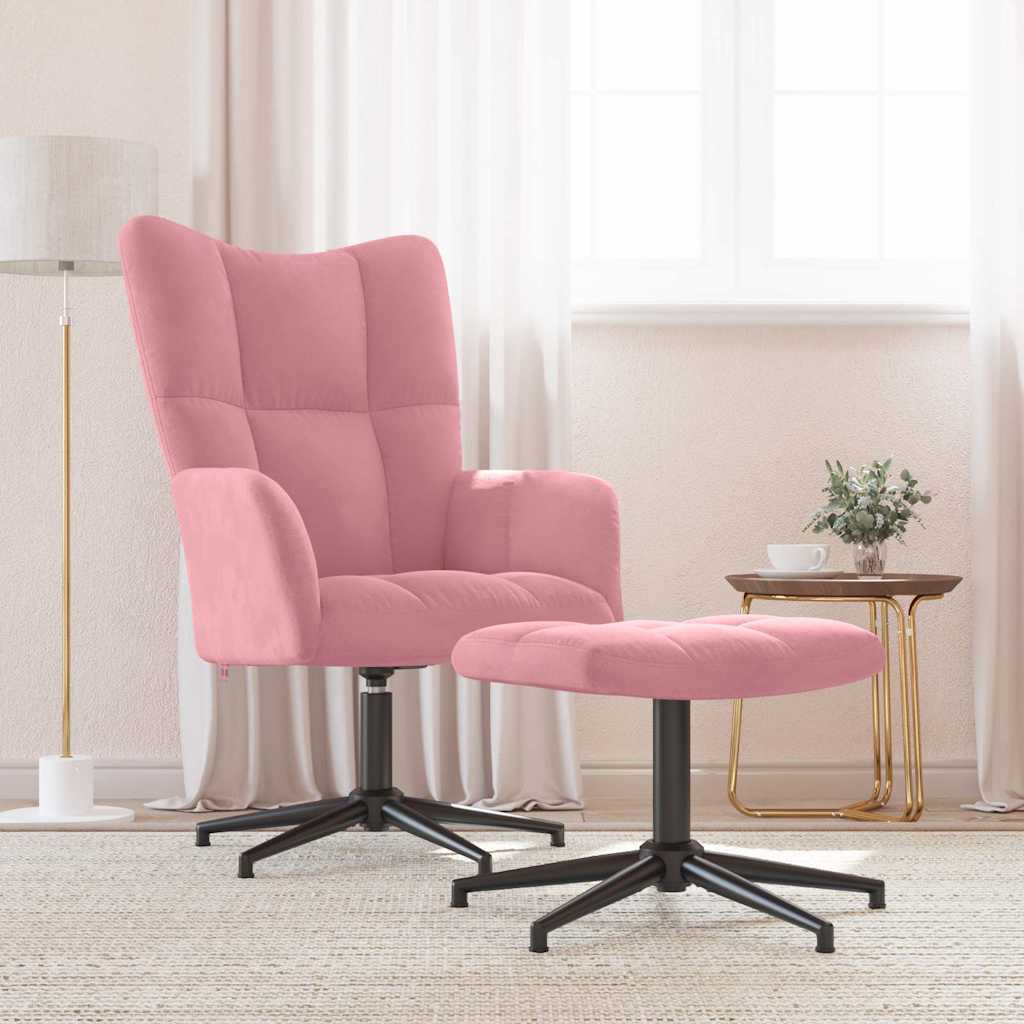 vidaXL Relaxing Chair with a Stool Pink Velvet