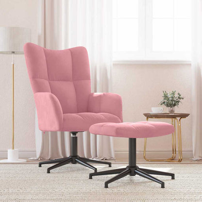 vidaXL Relaxing Chair with a Stool Pink Velvet