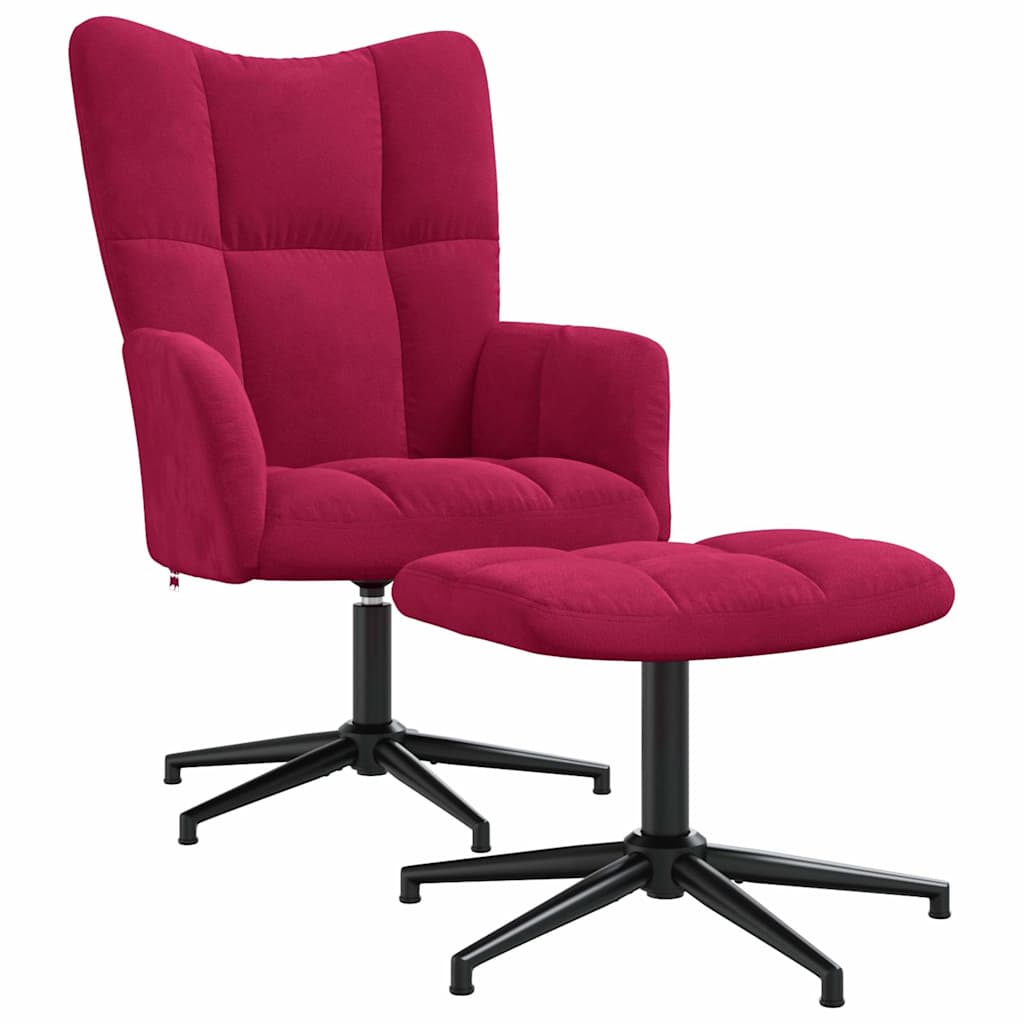 vidaXL Relaxing Chair with a Stool Wine Red Velvet