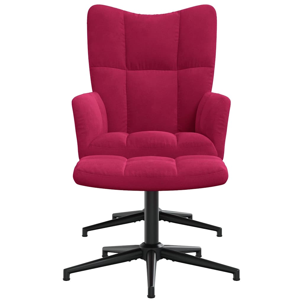 vidaXL Relaxing Chair with a Stool Wine Red Velvet