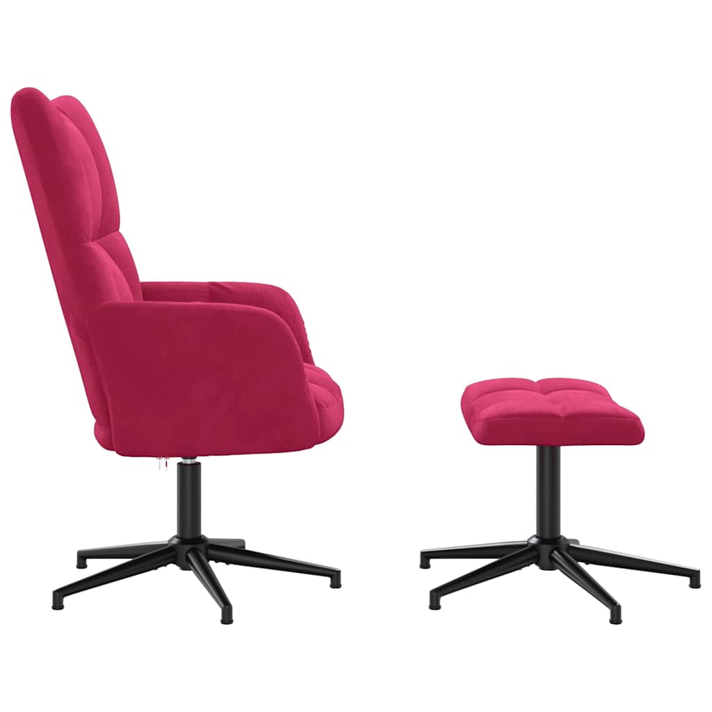vidaXL Relaxing Chair with a Stool Wine Red Velvet