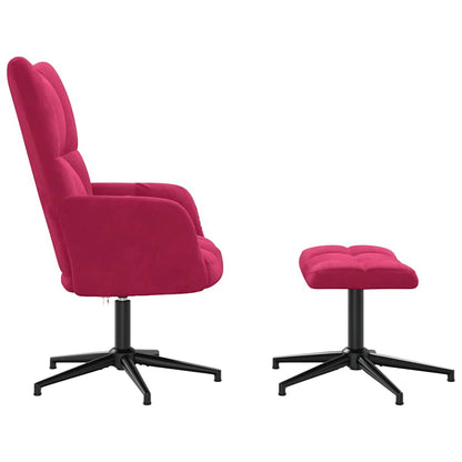 vidaXL Relaxing Chair with a Stool Wine Red Velvet
