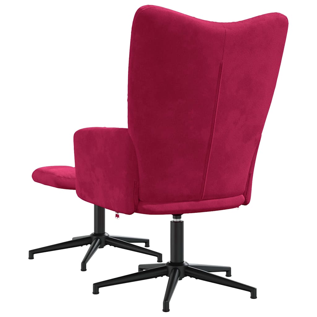 vidaXL Relaxing Chair with a Stool Wine Red Velvet