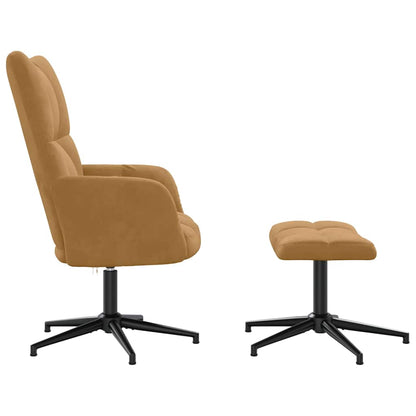 vidaXL Relaxing Chair with a Stool Brown Velvet