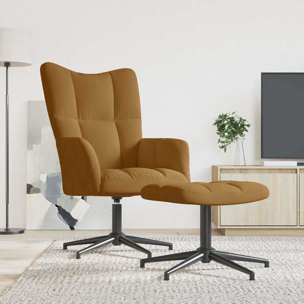 vidaXL Relaxing Chair with a Stool Brown Velvet